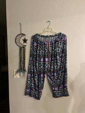 Muk Luks Women's Plus 5X Geometric Floral Print Wide Leg Lounge Pajama Pants